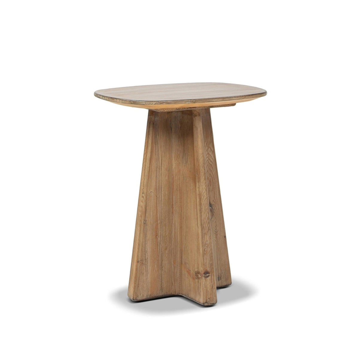 Clarence Rectangular End Table with Sculptural Pedestal Base, Antique Natural Brown Reclaimed Pine - OROA Online Furniture