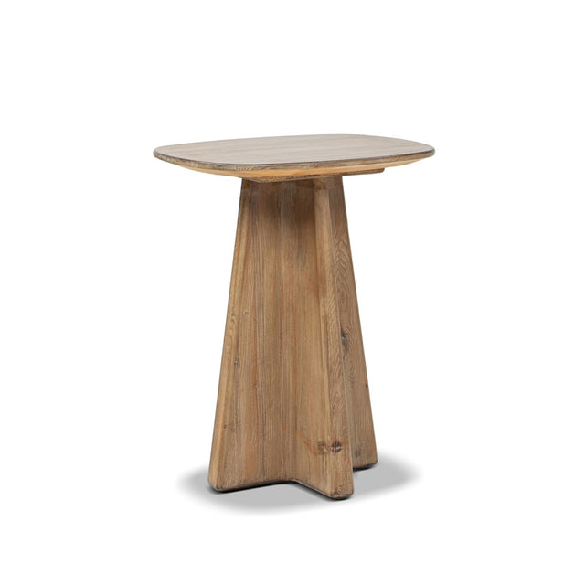 Clarence Rectangular End Table with Sculptural Pedestal Base, Antique Natural Brown Reclaimed Pine - OROA Online Furniture