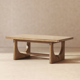 Turnkey Coffee Table with Trestle Base, Antique Natural Brown Reclaimed Pine - OROA Modern Furniture