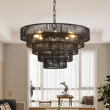 Rustic 5-Tier Black Hemp Rope Pendant Light Chandelier