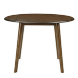 Walnut-Finish Birch Veneer Round Drop-Leaf Dining Table — front view with leaves raised