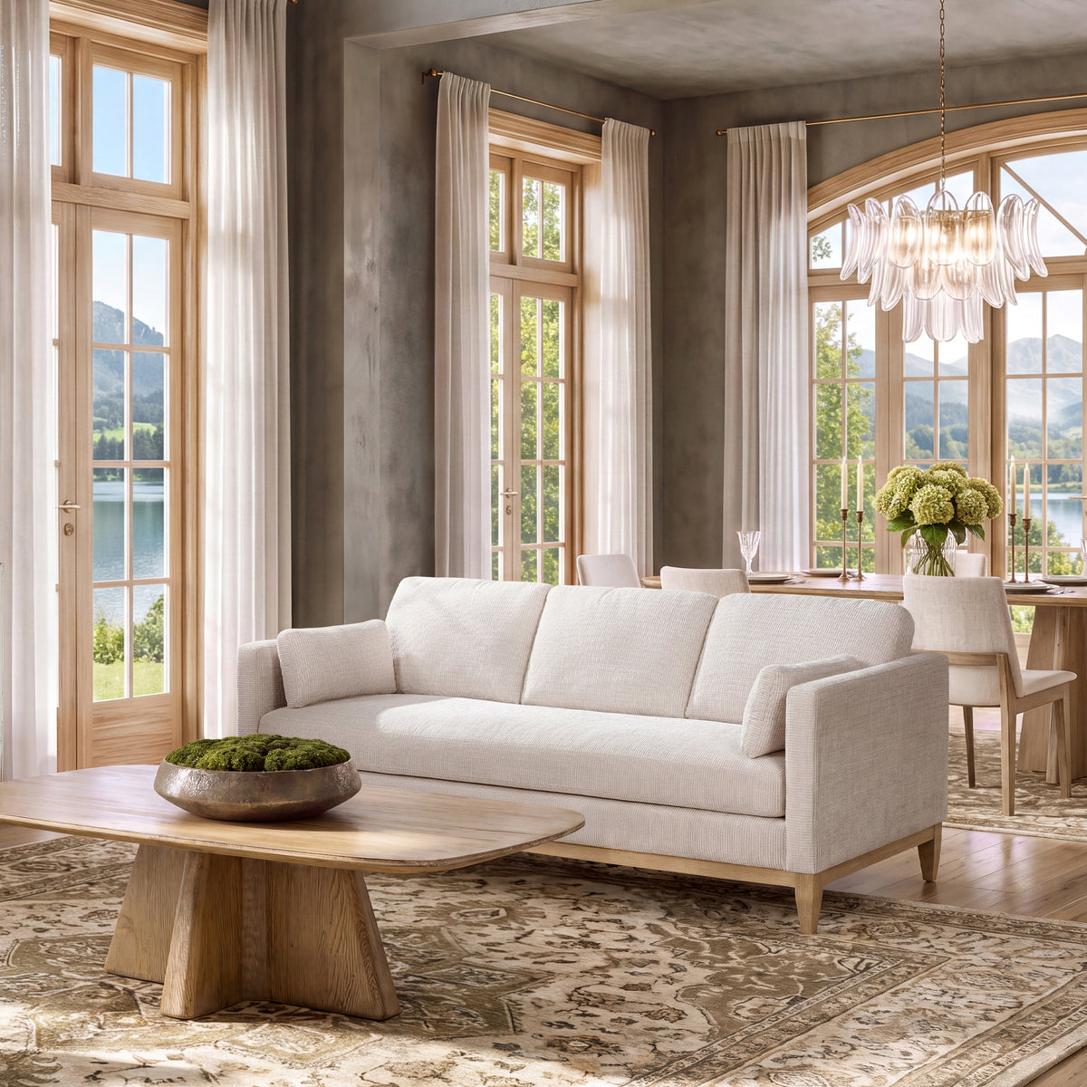 Knox Modern Farmhouse Sofa, Light Beige Chenille with Pinewood Frame - OROA Online Furniture