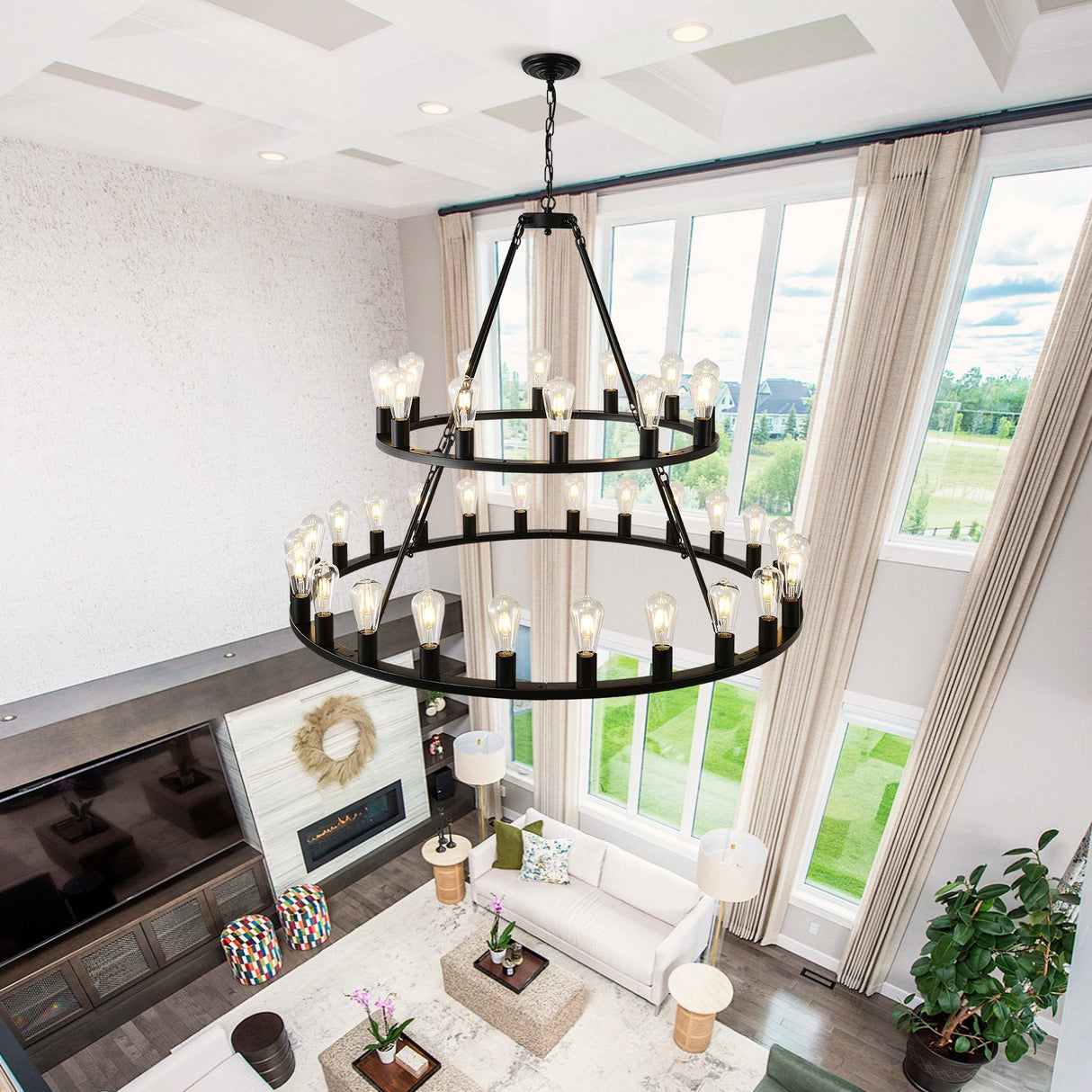 Black Wagon Wheel Chandelier - OROA