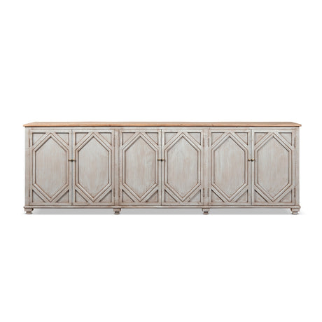 Colette Extra Wide 6-Door Cabinet Sideboard, Antique Natural Brown and Blue-Grey Reclaimed Pine - OROA Modern Furniture