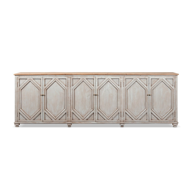 Colette Extra Wide 6-Door Cabinet Sideboard, Antique Natural Brown and Blue-Grey Reclaimed Pine - OROA Modern Furniture