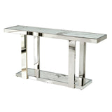 Silver and White Marble Look Two Tier Console – OROA, view 2