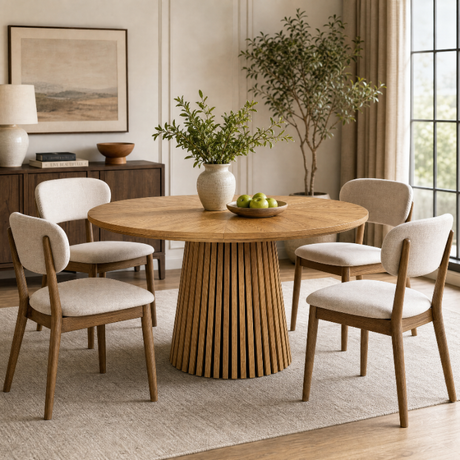 Natural Wood Round Pedestal Dining Table