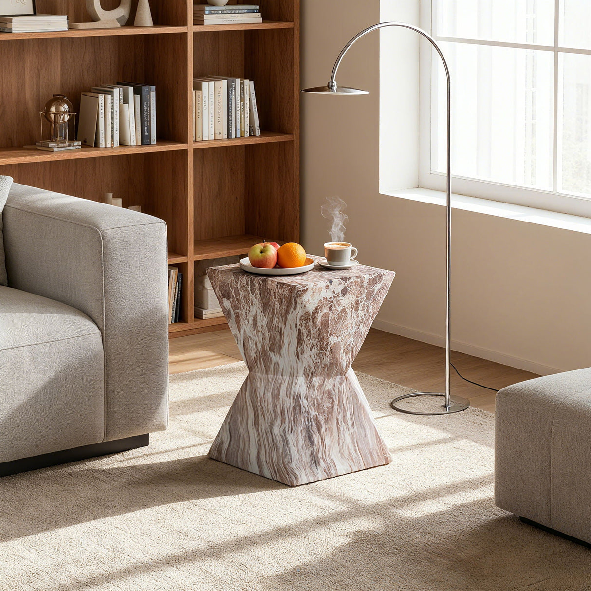 Round Outdoor Geometric End Table Marble - OROA