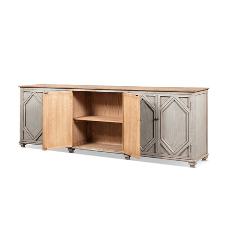 Colette Extra Wide 6-Door Cabinet Sideboard, Antique Natural Brown and Blue-Grey Reclaimed Pine - OROA Modern Furniture