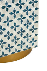 Hexagonal Accent Table with Blue Capiz Design and Gold Base