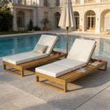 Teak Wood Chaise Lounge with 4-Inch Cushion - OROA