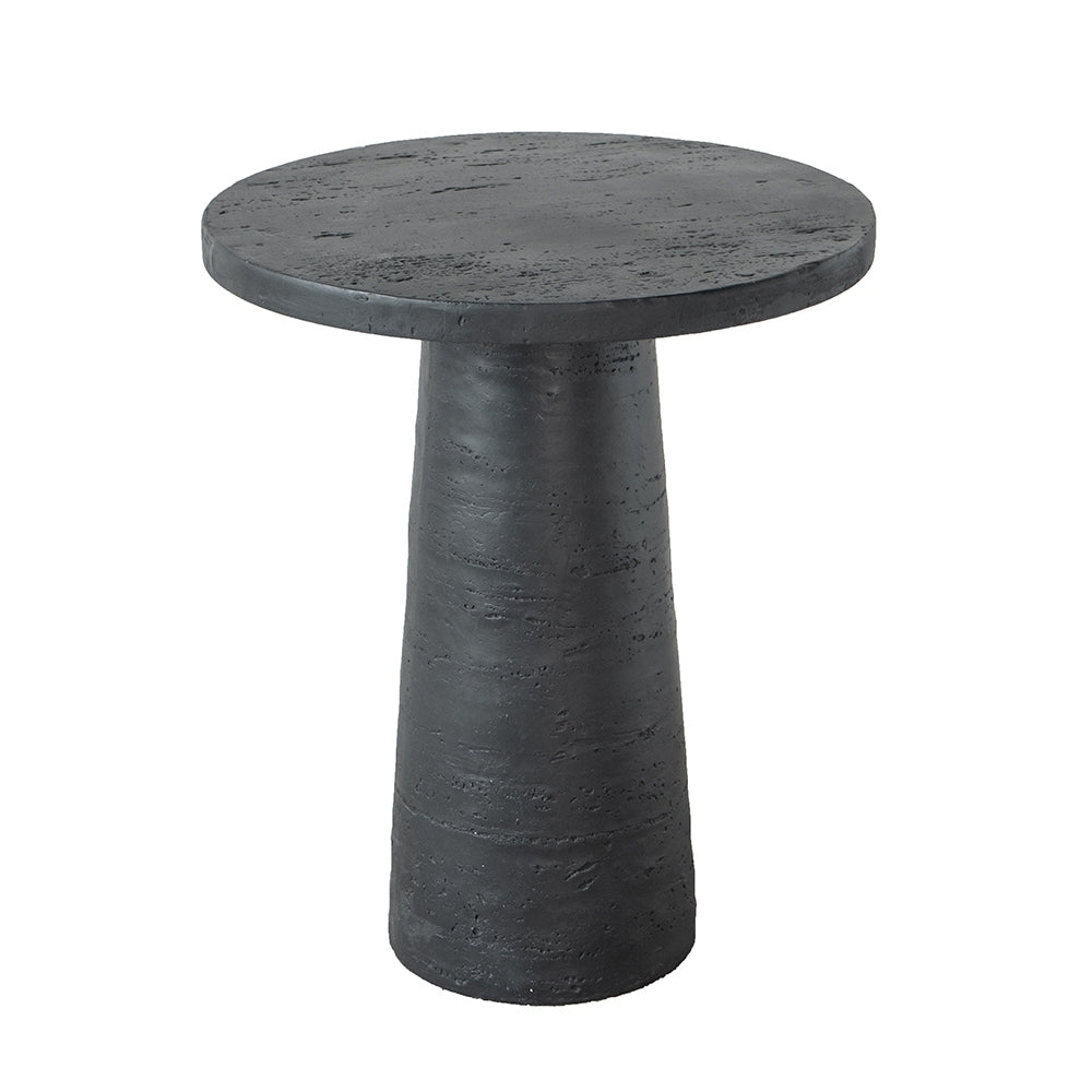Textured Black Round Pedestal Side Table – OROA, view 2