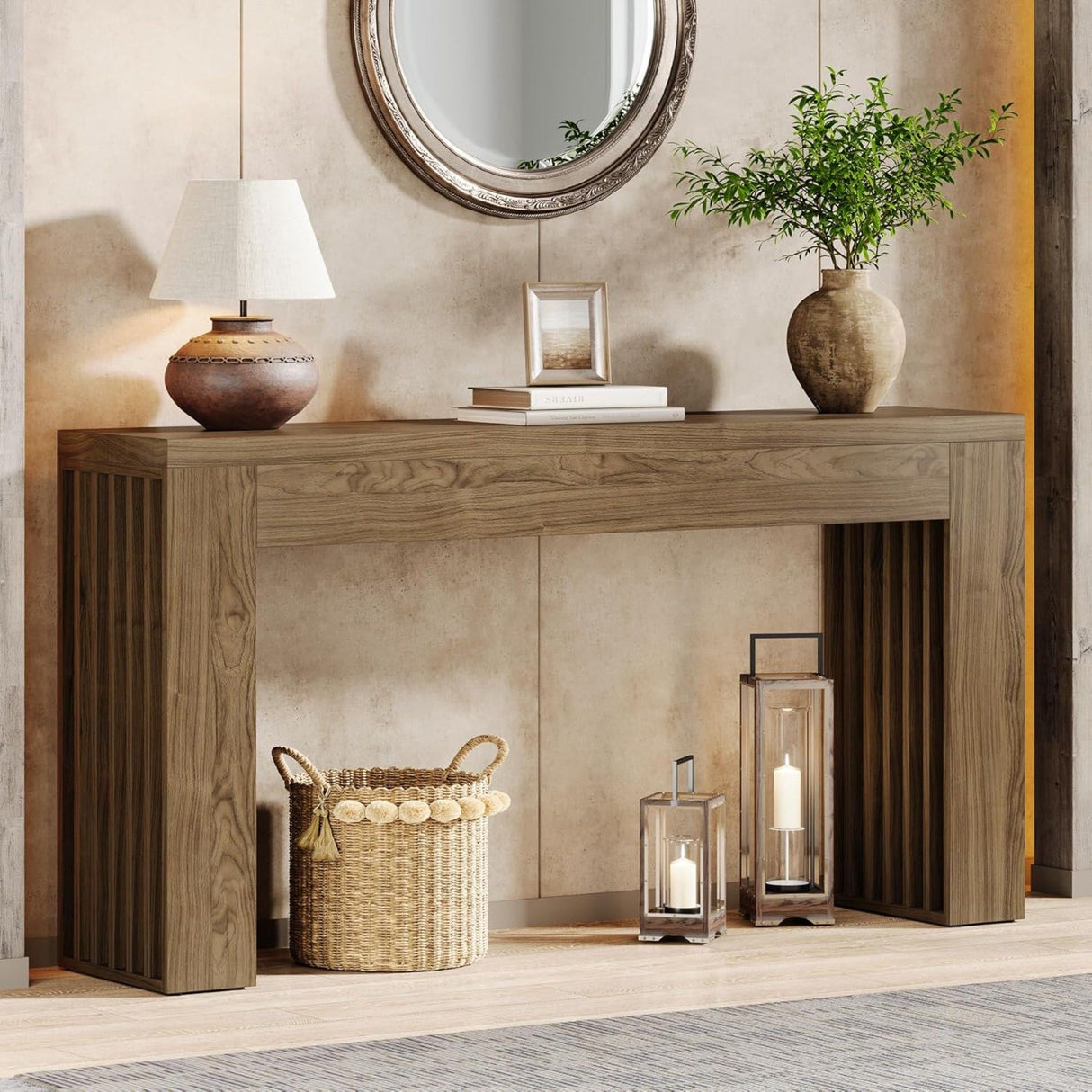 Slim Vertical Slat Console Table Rustic - OROA