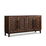 Koa Woven Wood 4-Door Sideboard, Dark Brown Reclaimed Pine - OROA Modern Furniture