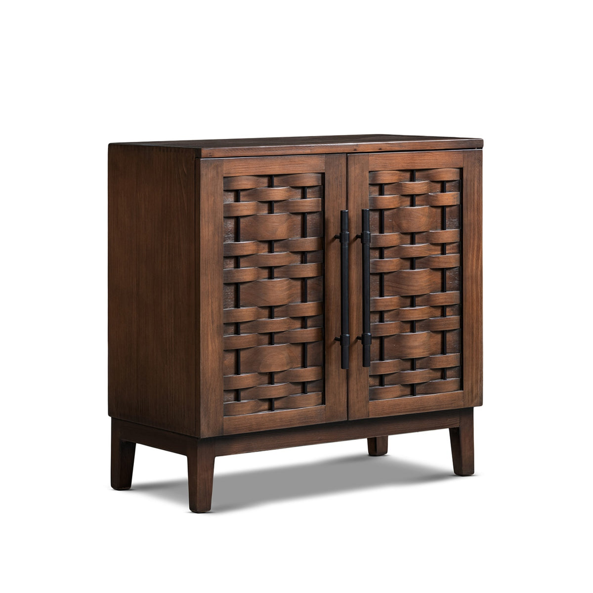 Koa Woven Wood Cabinet with Textured Door Fronts, Dark Brown Reclaimed Pine - OROA Modern Furniture