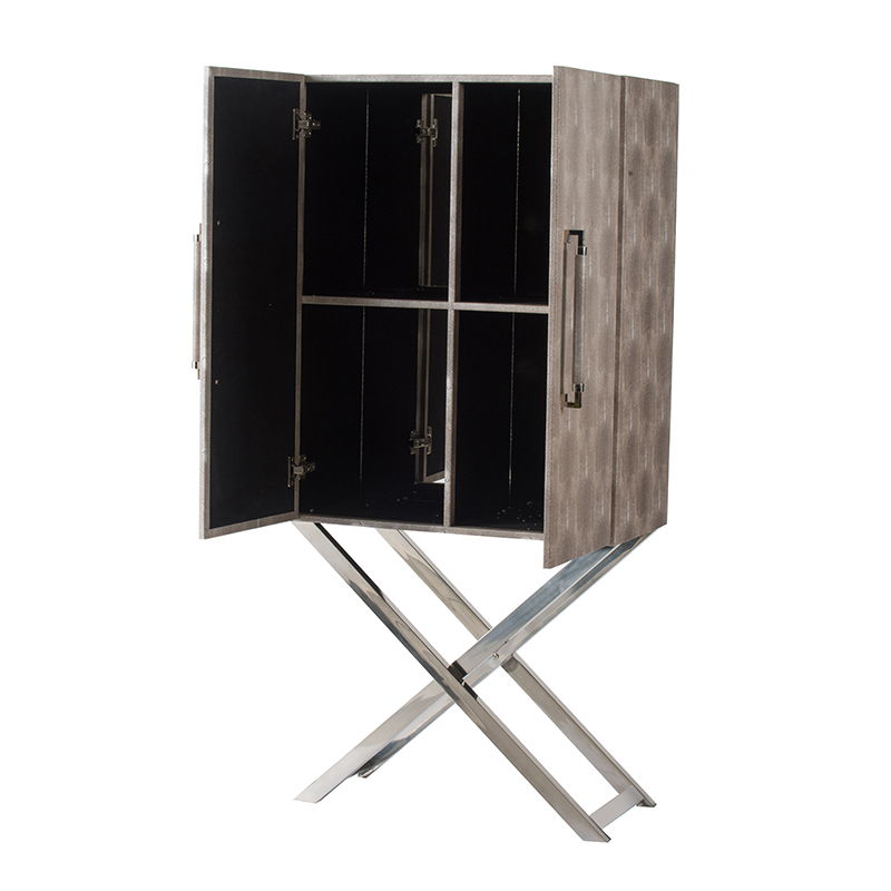 Modern Cabinet - Wood & Silver Finish