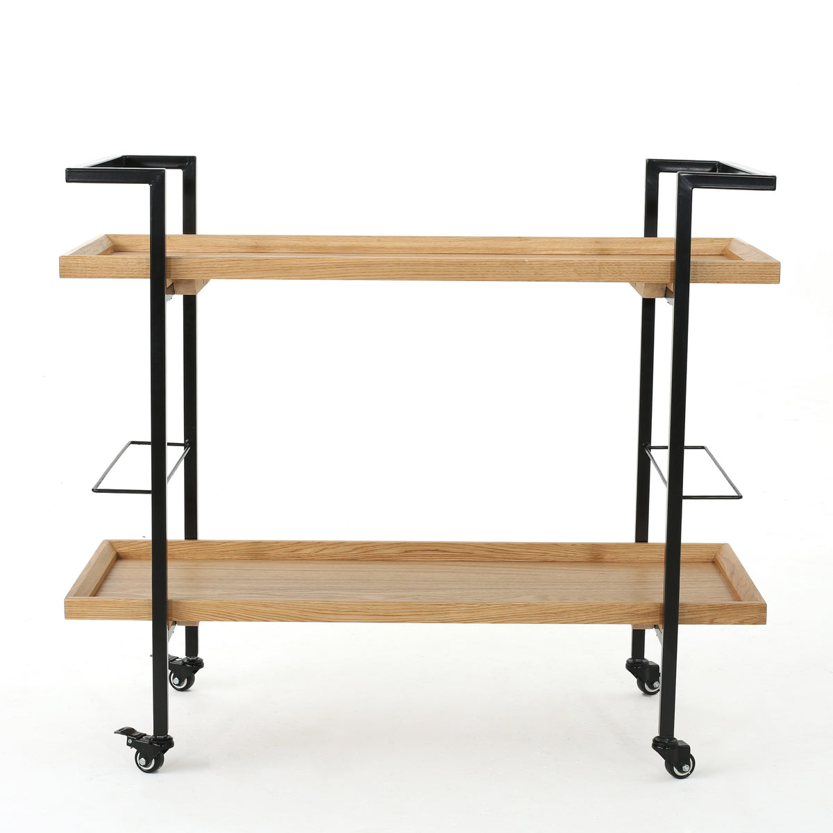 Modern Industrial Bar Cart with Shelving and Casters, Natural Wood and Metal - OROA Online Furniture
