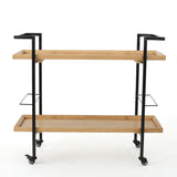 Modern Industrial Bar Cart with Shelving and Casters, Natural Wood and Metal - OROA Online Furniture