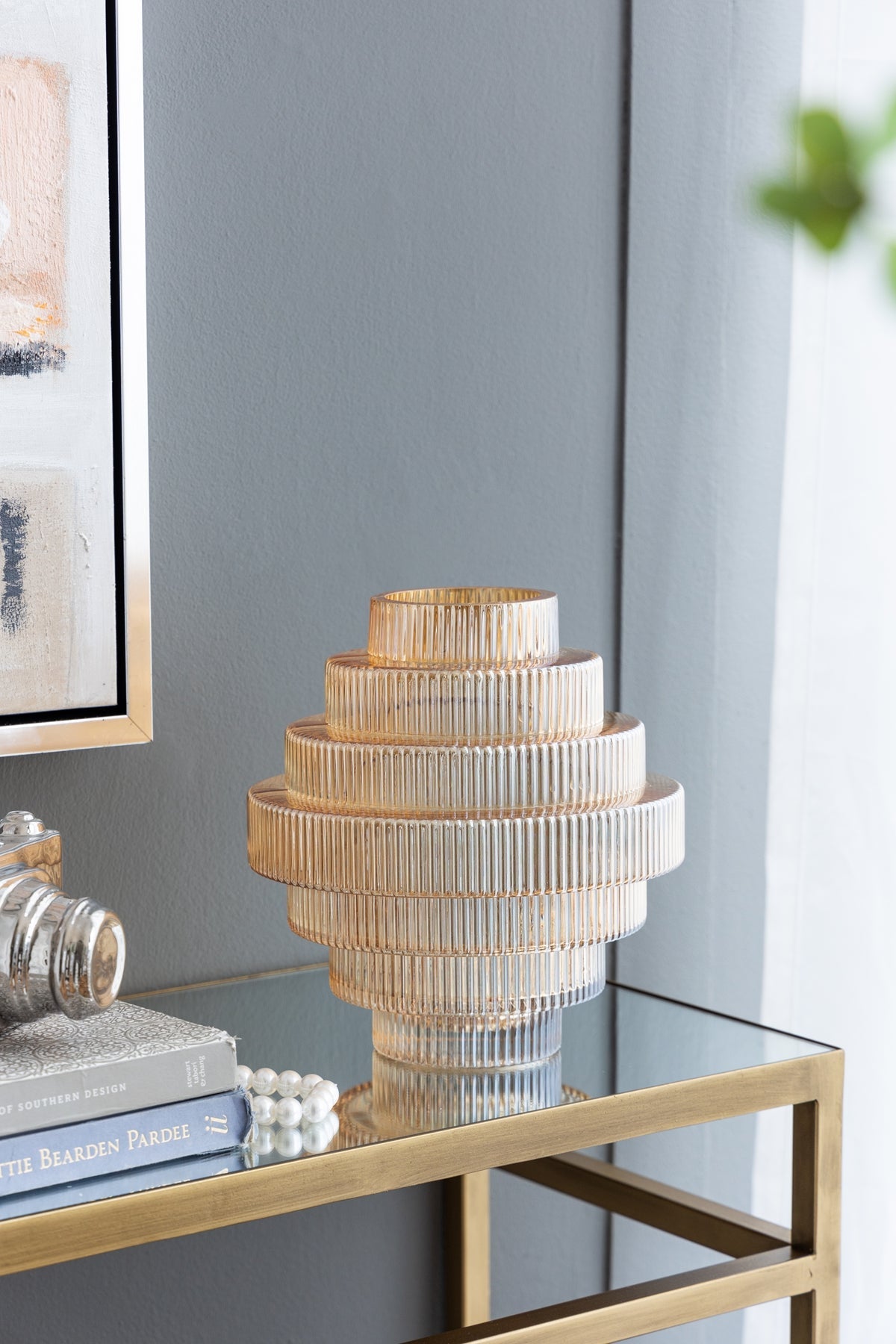 Tiered Geometric Amber Luster Clear Vase