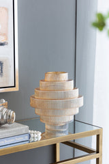 Tiered Geometric Amber Luster Clear Vase
