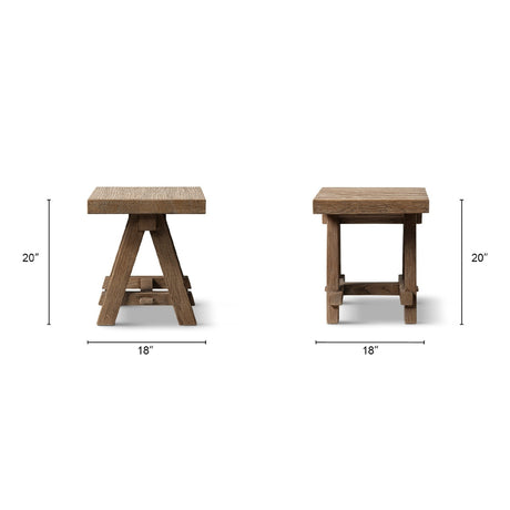 Hawthorne Square Reclaimed Elm Trestle Side Table with A-Frame Base, Heritage Medium-Dark Brown - OROA Modern Furniture