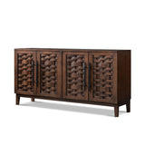 Koa Woven Wood 4-Door Sideboard, Dark Brown Reclaimed Pine - OROA Modern Furniture