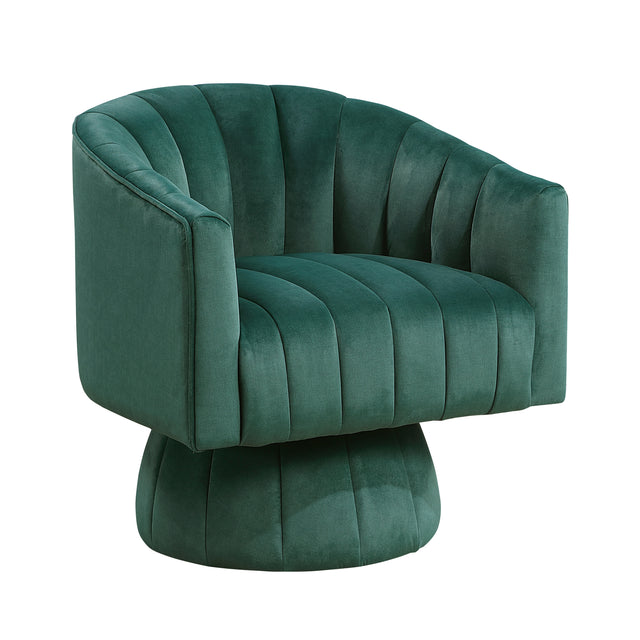 Dark Green Channel Stitched Velvet Swivel Chair – OROA, view 1
