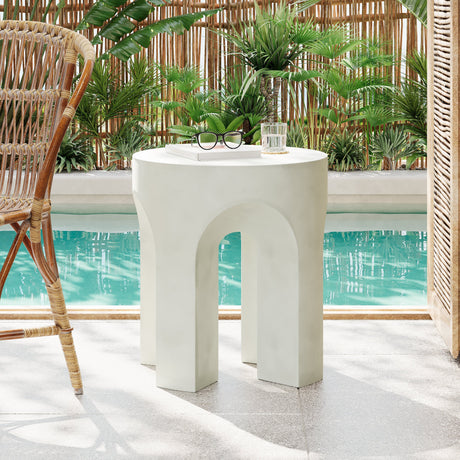 Outdoor Round Top Side Table in Antique White