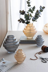 Tiered Geometric Amber Luster Clear Vase (S/2)