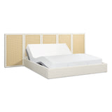 Capri Extended Headboard Cane Platform Bed, Antique White Polyester - OROA Online Furniture