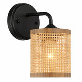 Black Rattan Wall Sconce Wicker - OROA