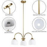 Three-Light Frosted Flower Glass Chandelier — shade and mounting details