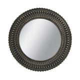 Round Black and Gold Wooden Accent Mirror with Woven Texture