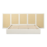 Capri Extended Headboard Cane Platform Bed, Antique White Polyester - OROA Online Furniture