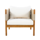 Teak, Outdoor Acacia Wood Club Chair with Diamond Rope Weave & Cushions