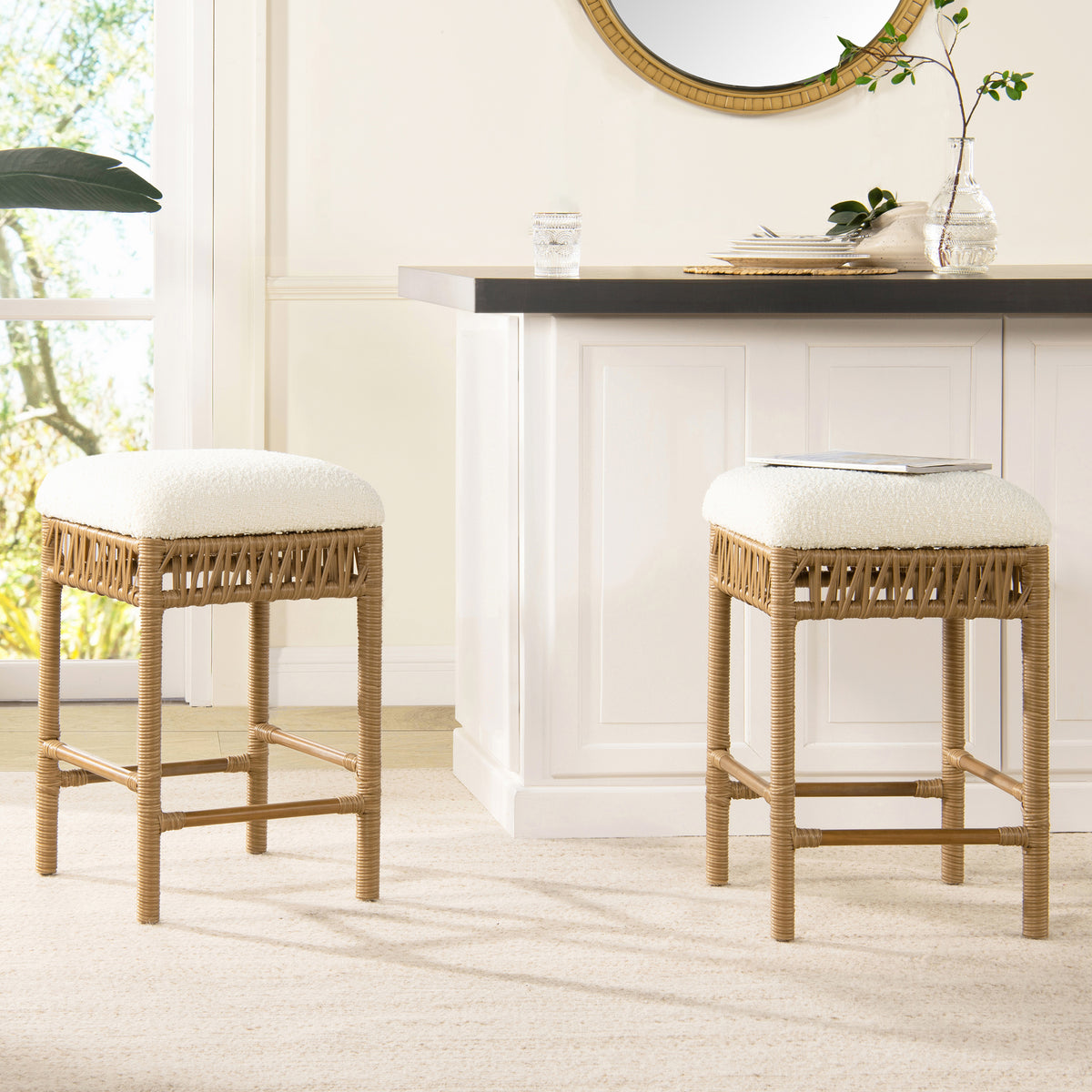 Lucia Ivory White Boucle Counter Stool | Maison Naturelle