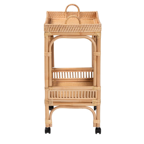 Modern Bohemian Natural Brown Rattan Wine Cart - OROA Online Furniture