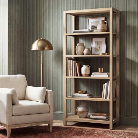 Ellis Reclaimed Pine 5-Shelf Open Frame Bookcase, Light Natural Cerused - OROA Online Furniture