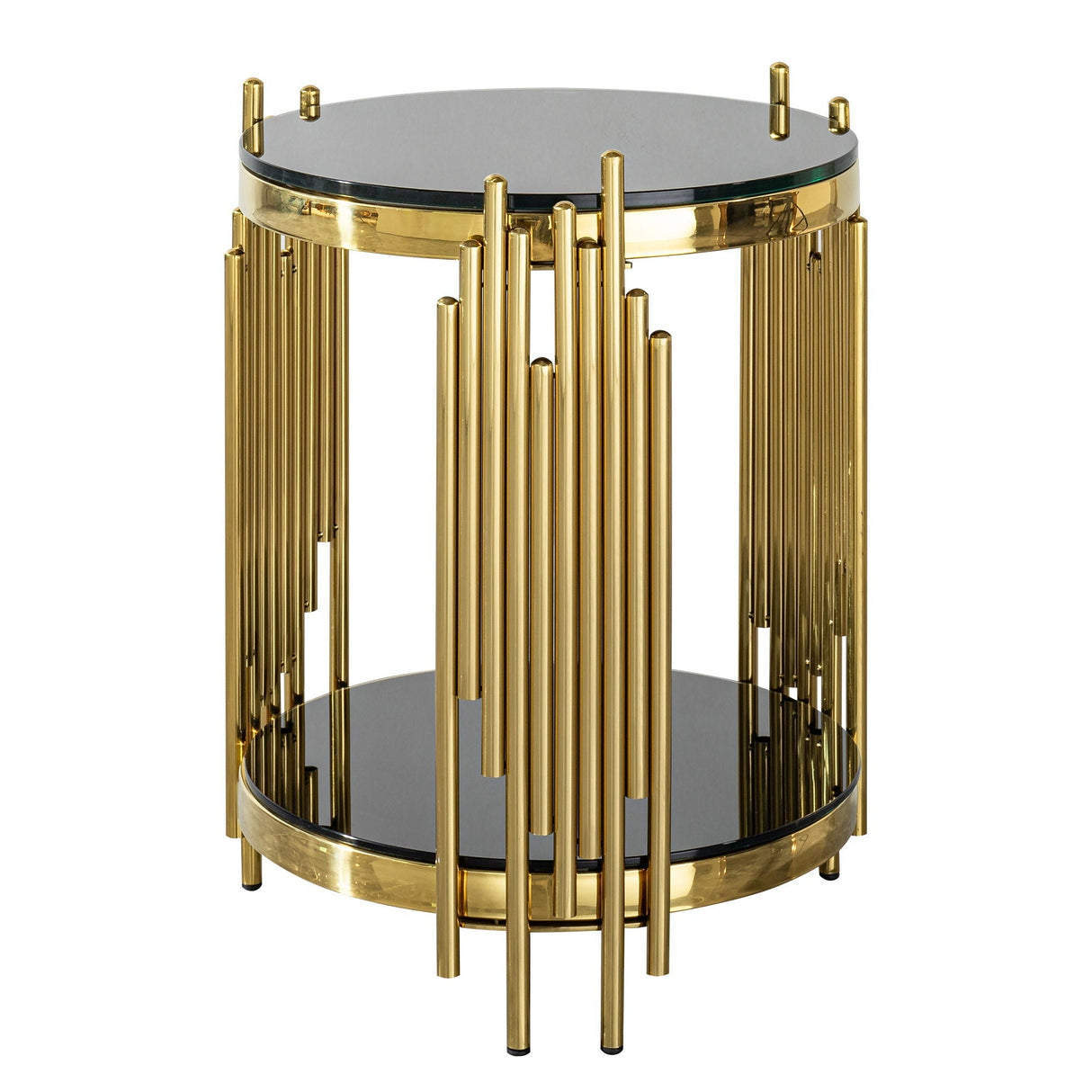 Black & Gold Tempered Glass Round Table - OROA