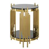 Black & Gold Tempered Glass Round Table - OROA