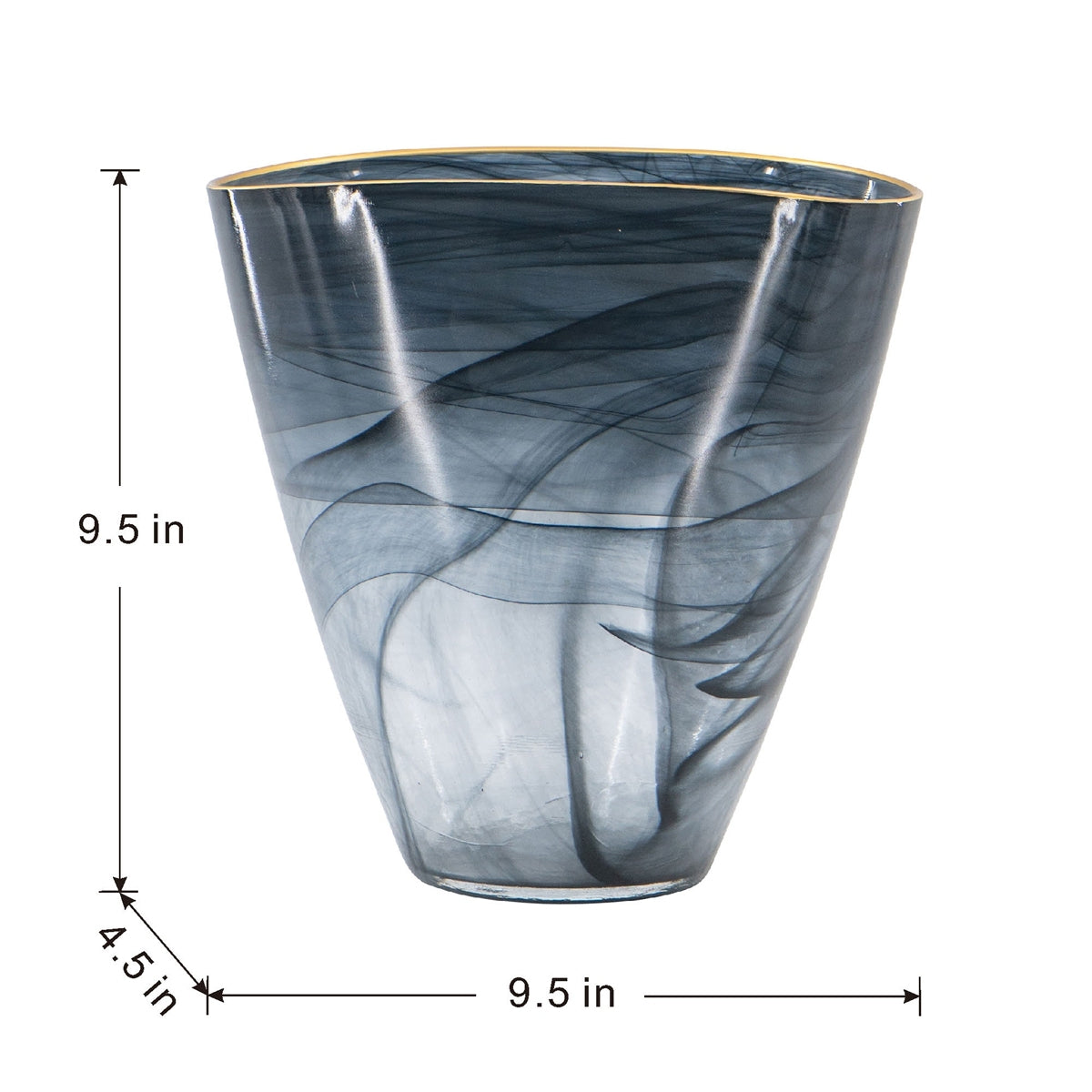 Smokey Black Glass Vase with Gold Rim