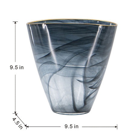Smokey Black Glass Vase with Gold Rim