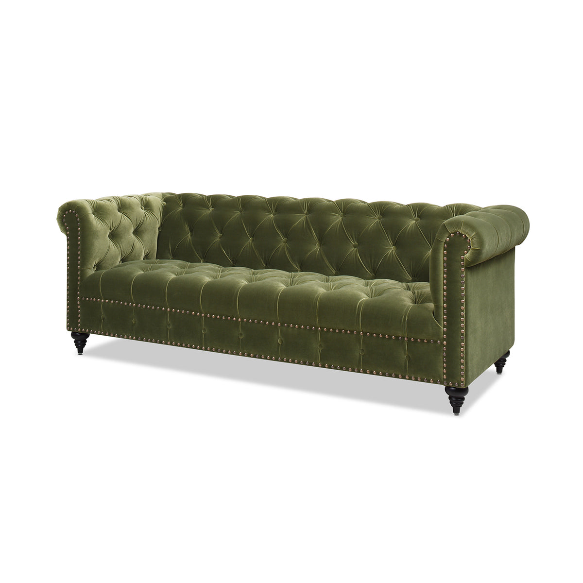 Green Velvet Sofa with Antique Brass Nailheads | oroa