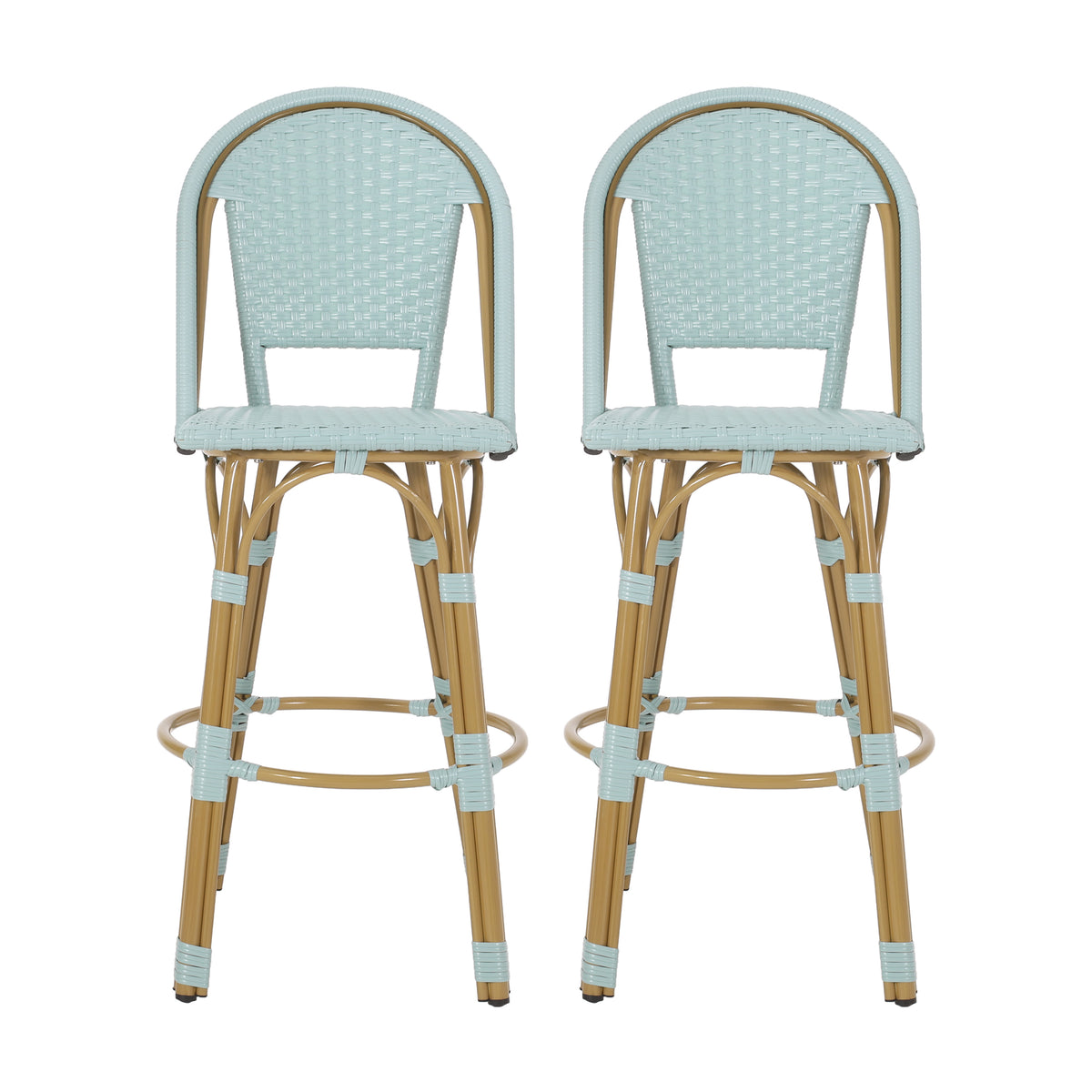 Teal French Café Outdoor Bar Stools, Set of 2