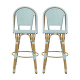 Teal French Café Outdoor Bar Stools, Set of 2