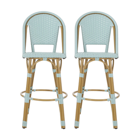 Teal French Café Outdoor Bar Stools, Set of 2