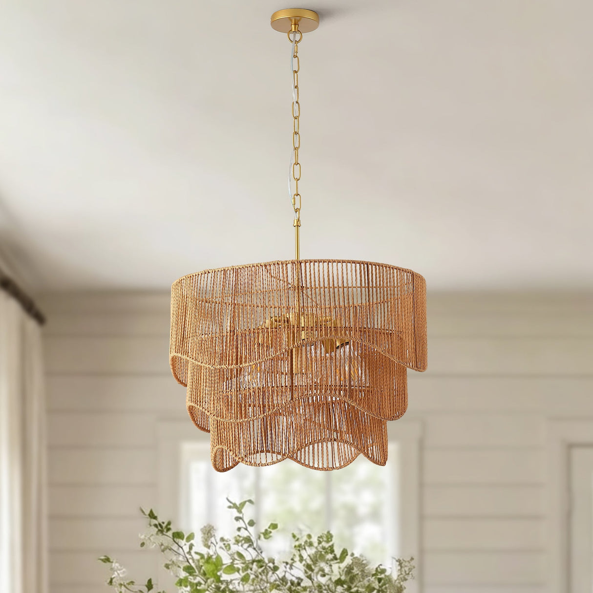 Handwoven Paper Rattan Boho Chandelier - OROA