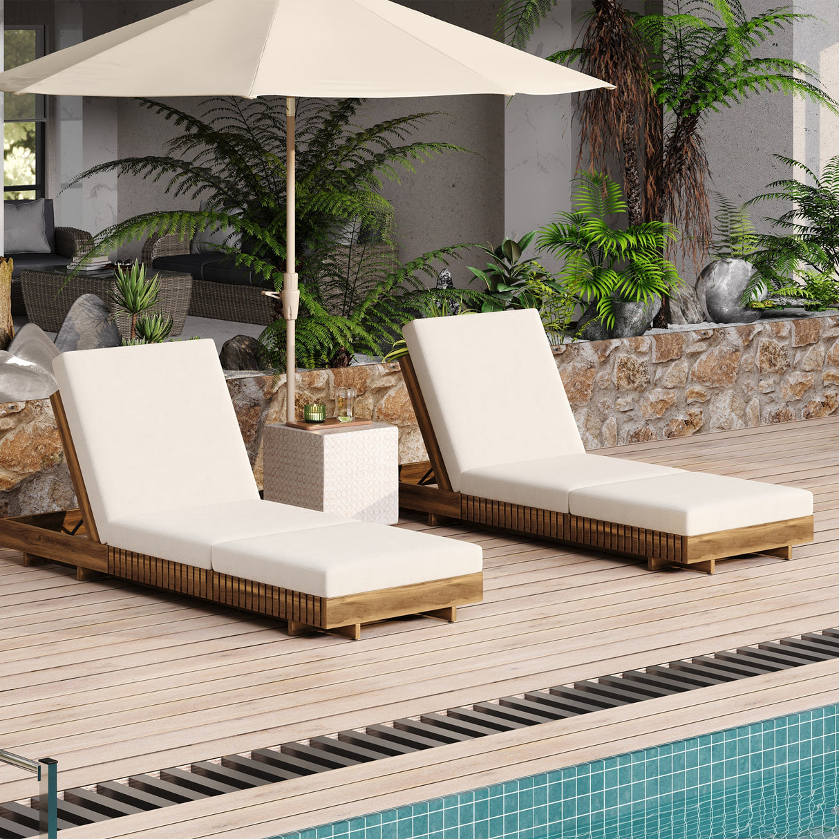 Lounge Chaise Set, Acacia Solid Wood - OROA