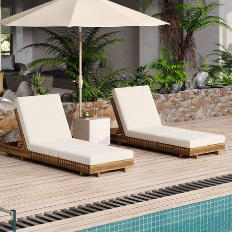 Acacia Solid Wood Lounge Chaise Set | OROA