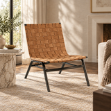Camden Woven Brown Leather Accent Chair | Laid-Back Character